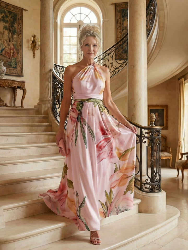 Stylish women's light floral print maxi dress, a versatile summer fashion choice.