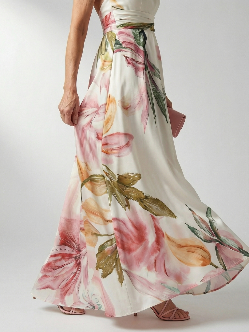 Bohemian style floral maxi dress, ideal casual summer fashion for women.