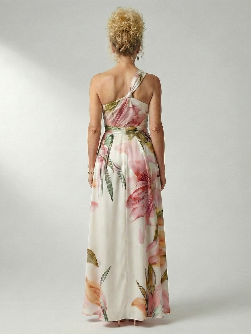 Flowy floral halter maxi dress, an effortless summer vacation outfit for women.