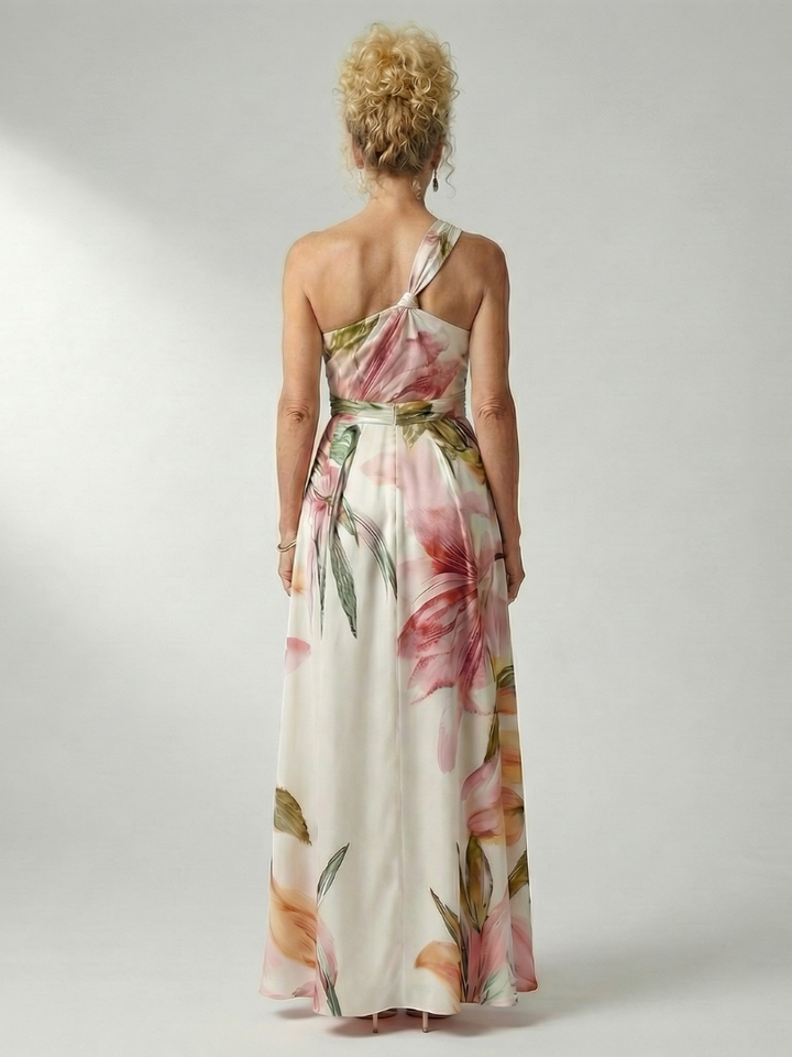 Flowy floral halter maxi dress, an effortless summer vacation outfit for women.