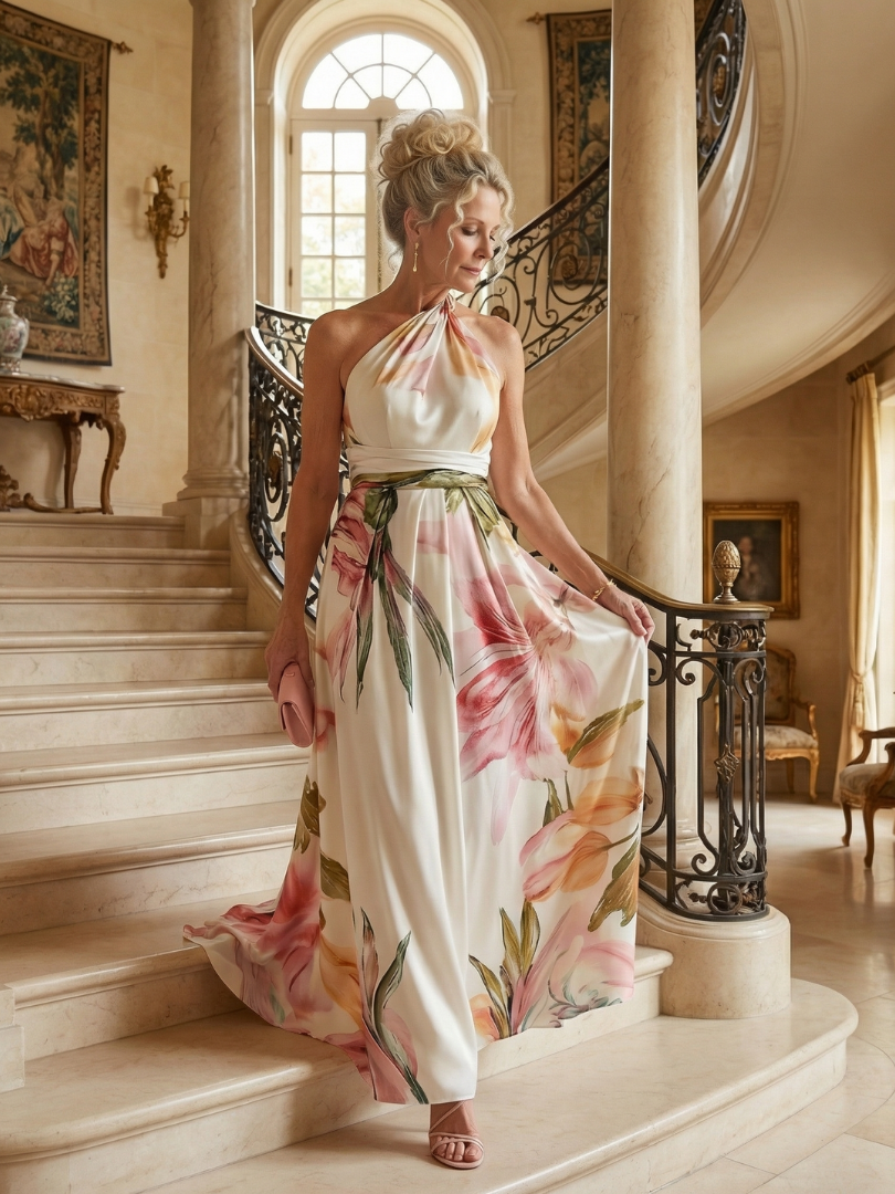 Sleeveless floral maxi dress, a stylish and casual women's summer outfit.