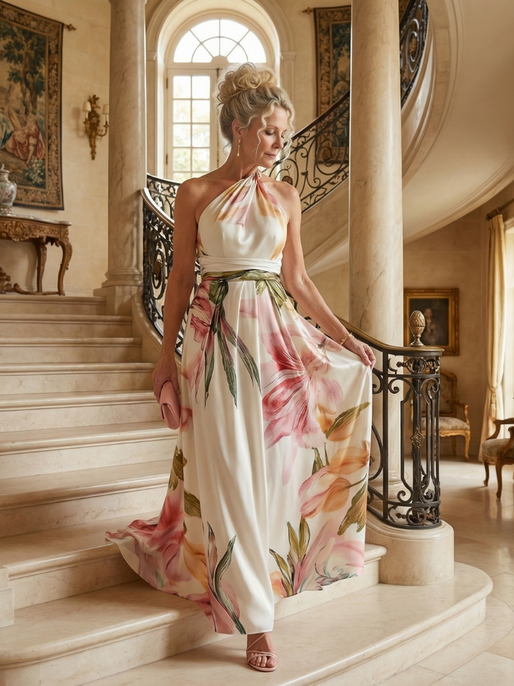 Sleeveless floral maxi dress, a stylish and casual women's summer outfit.