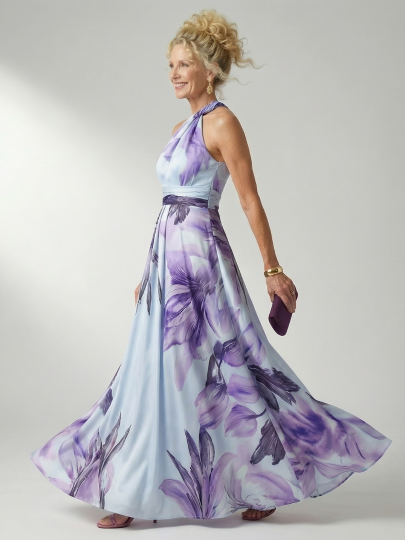 Lightweight floral maxi dress for women, featuring a chic halter design.