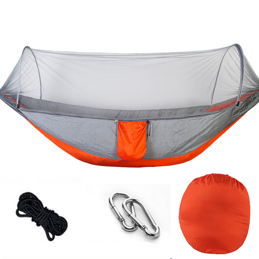 Lightweight hiking hammock with bug net & rain cover, perfect for backpackers' outdoor adventures.