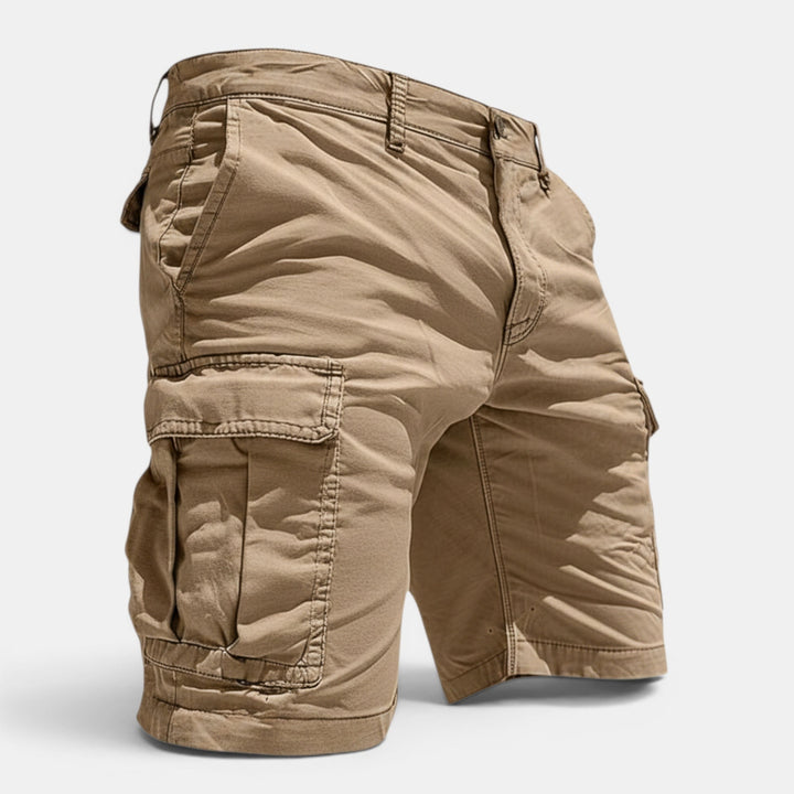 Stylish black men's cargo shorts, lightweight with utility pockets for summer comfort.