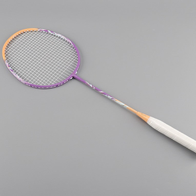 Lightweight unisex badminton racket in lilac, designed for enhanced control & precision during games.
