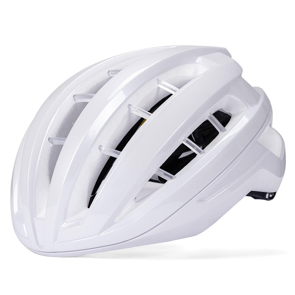 Sleek, aerodynamic men's road bike helmet. Ventilated protective gear for superior cycling comfort.