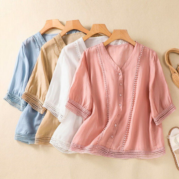Stylish Lucia cotton-linen blouse, versatile elegant top for women's fashion.