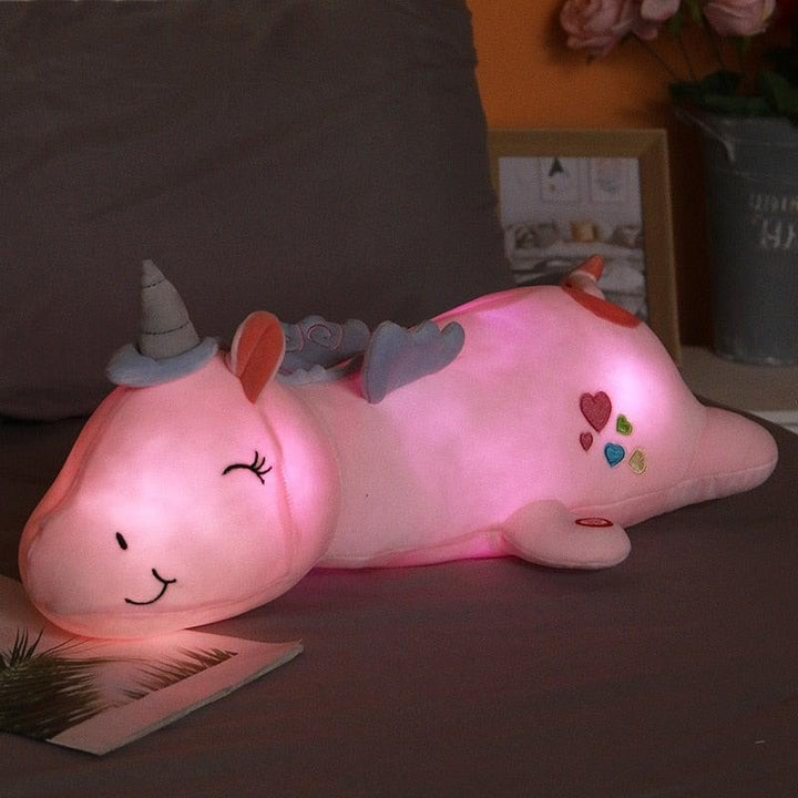 LumiGlow plush unicorn toy glowing softly, perfect kids night light