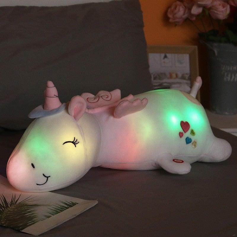 Cute LumiGlow velvet unicorn toy, designed as a comforting night light for kids