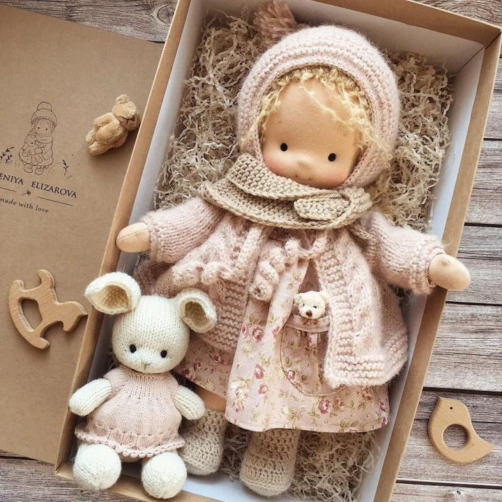 Luna Waldorf handmade plush doll, encouraging creative play.