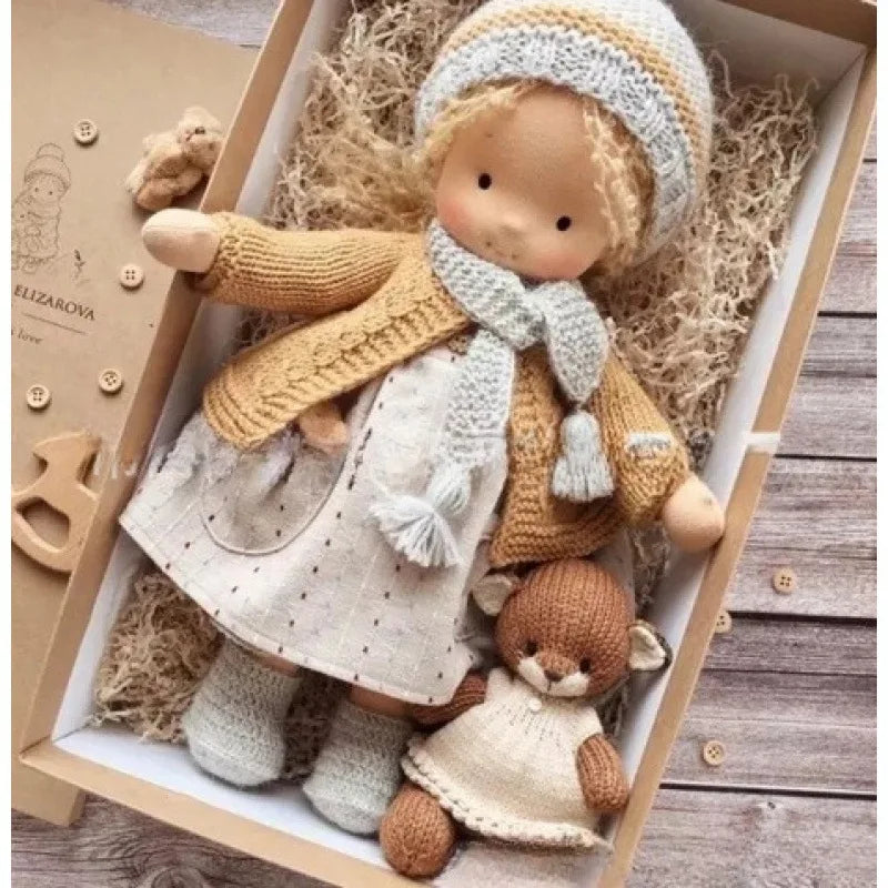 Luna Waldorf handmade plush doll, a perfect nurturing toy.