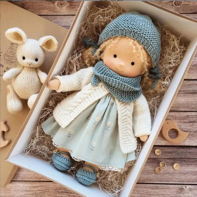 Luna Waldorf handmade plush doll, classic Waldorf style.