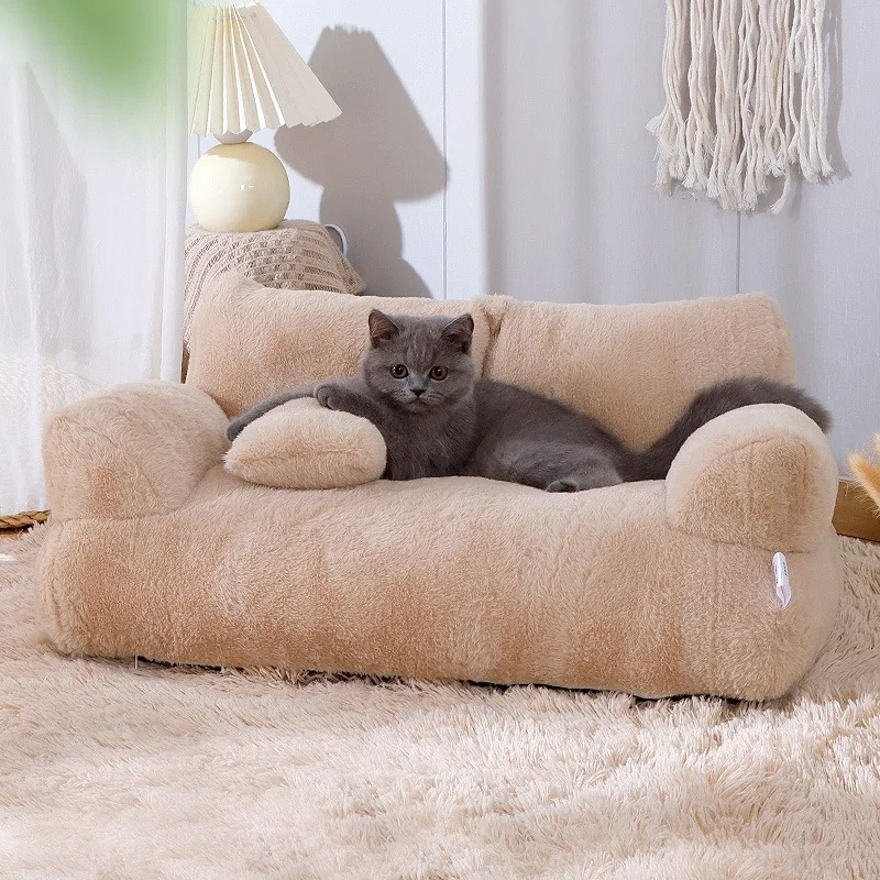 Luxurious beige calming pet sofa, perfect for small and large dogs and cats.