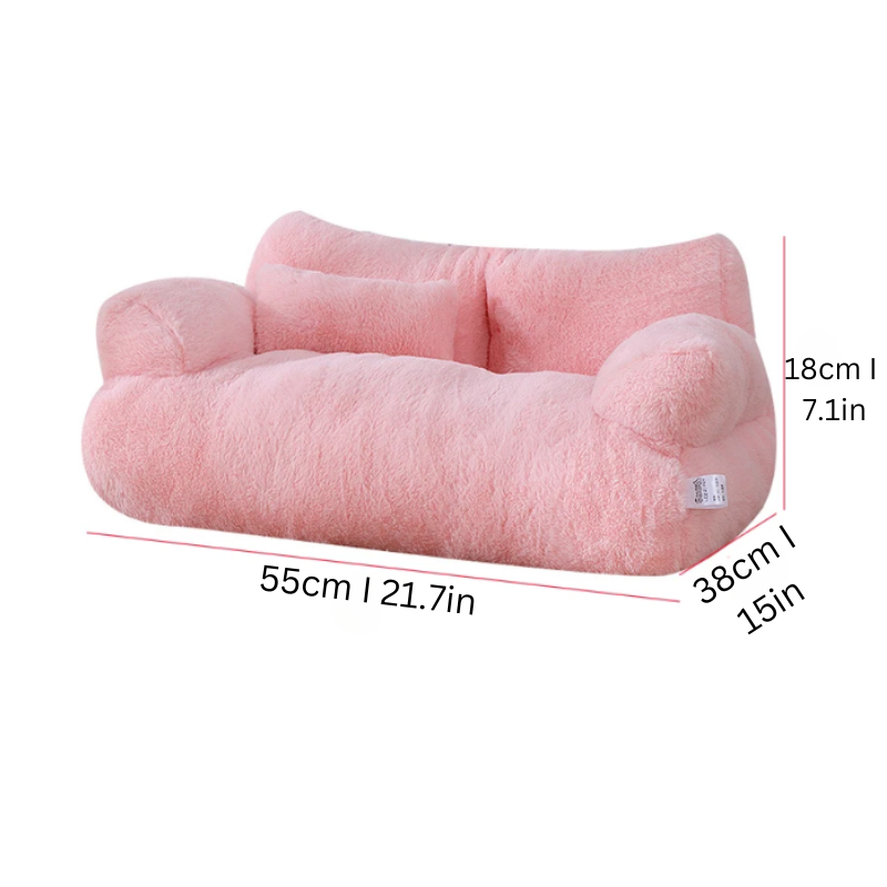 Plush pink calming pet sofa, offering ultimate comfort for your furry friend.