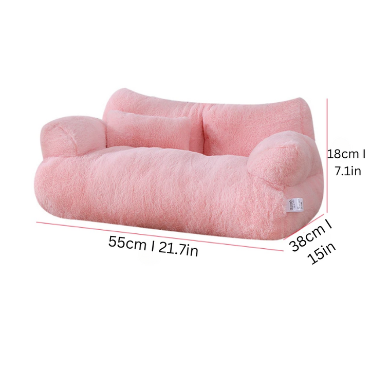 Plush pink calming pet sofa, offering ultimate comfort for your furry friend.
