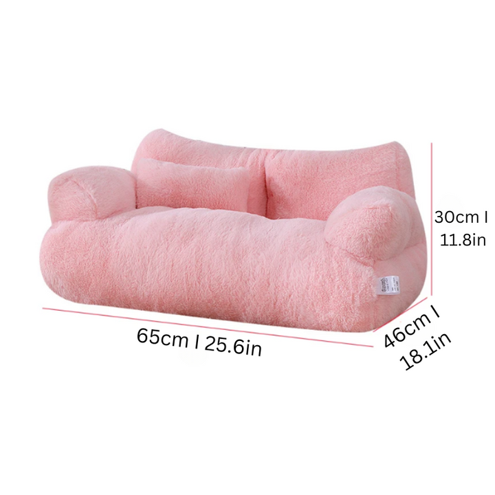 Washable dog bed and cat bed designed as a luxurious, calming pet sofa.