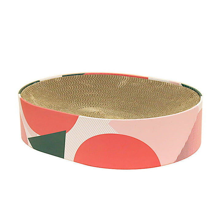 Pop optics cat scratching bed, a luxurious eco-friendly cardboard lounge providing ultimate cat comfort & claw care.