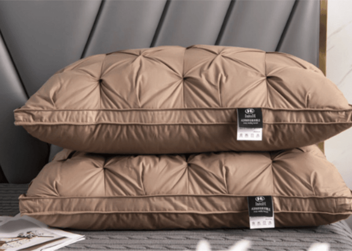 Plush goose down bed pillow offering superior head and neck support for comfortable, breathable, and restful sleep.