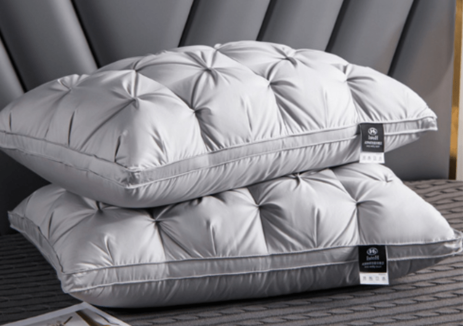 Comfortable goose down bedding pillow providing ergonomic neck and head support for a soft, breathable sleep experience.
