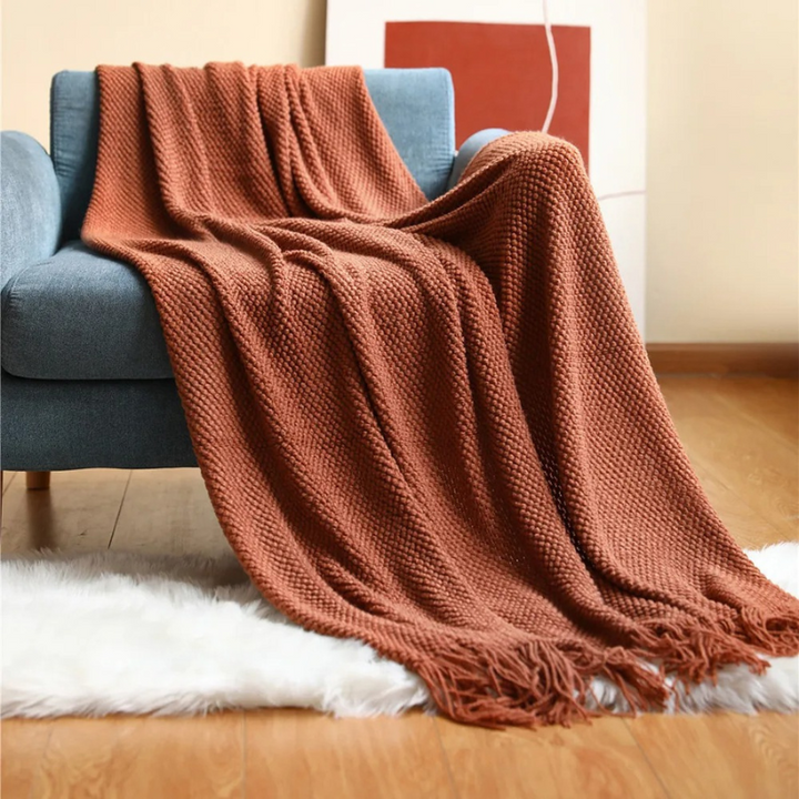 Premium merino-style throw blanket with tassels. Luxurious, soft, and warm for cozy home comfort & decor.