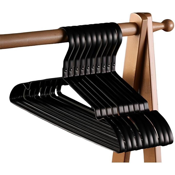 Premium anti-slip velvet hangers in black, perfect for decluttering and organizing a sophisticated wardrobe.