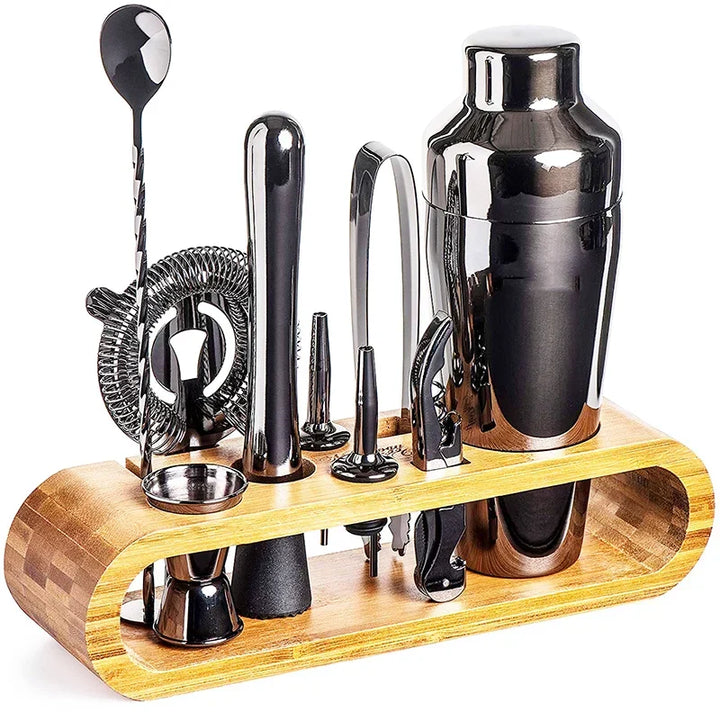 Elegant stainless steel cocktail set, essential mixology tools for crafting drinks at home.
