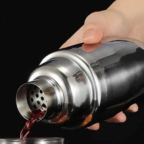 Modern metallic bar kit, sleek stainless steel tools for contemporary drink making & home decor.