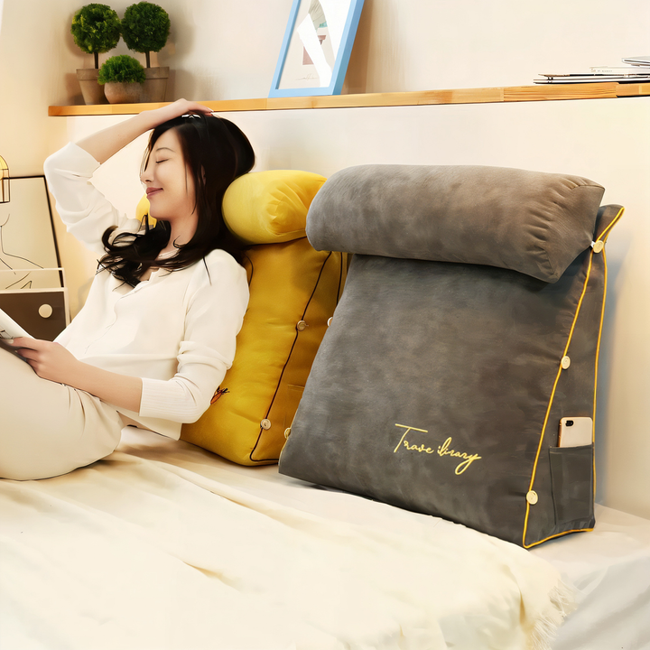 Soft, luxury reading cushion providing ergonomic comfort and robust back support.