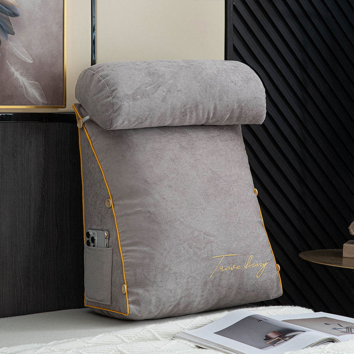 Soft reading cushion with ergonomic design, perfect for comfortable back & neck support.