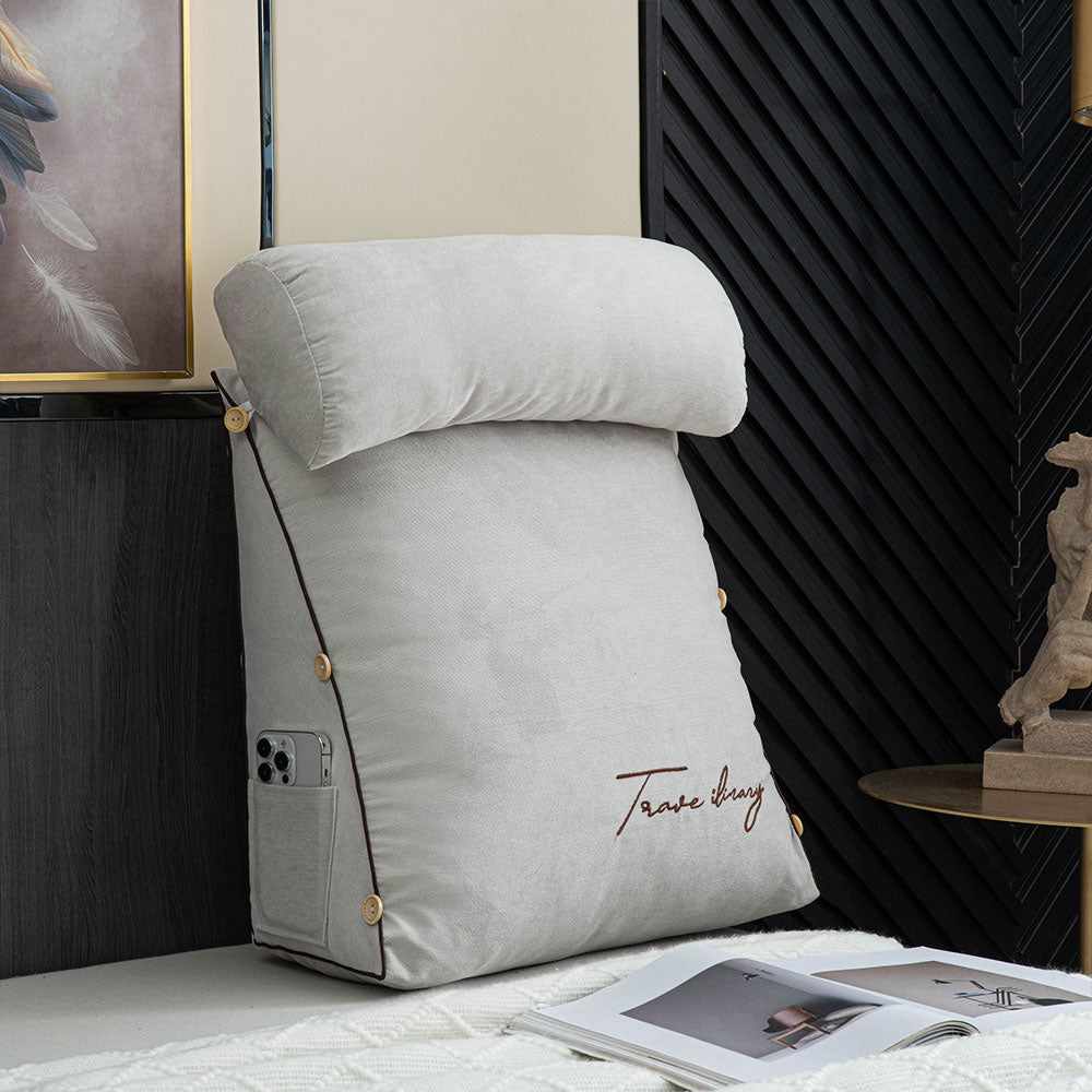 Cozy ergonomic reading cushion, offering superior neck & back support for relaxation.