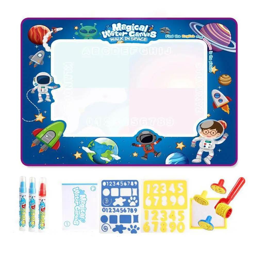 Child happily drawing on the educational Magic Water Drawing Mat, promoting creative play and skills.