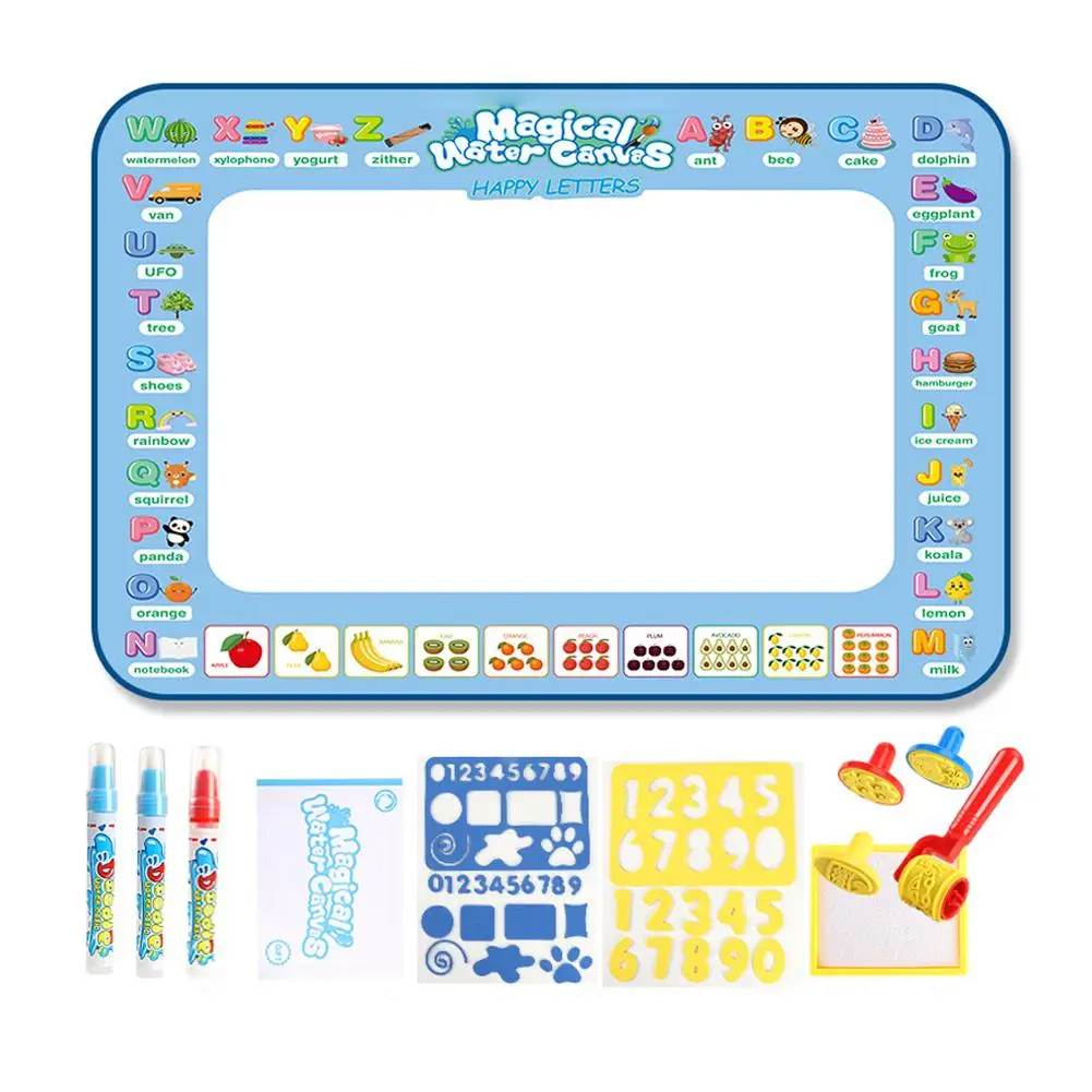 The water drawing mat unfolds to reveal vibrant patterns, a perfect mess-free art toy for toddlers.