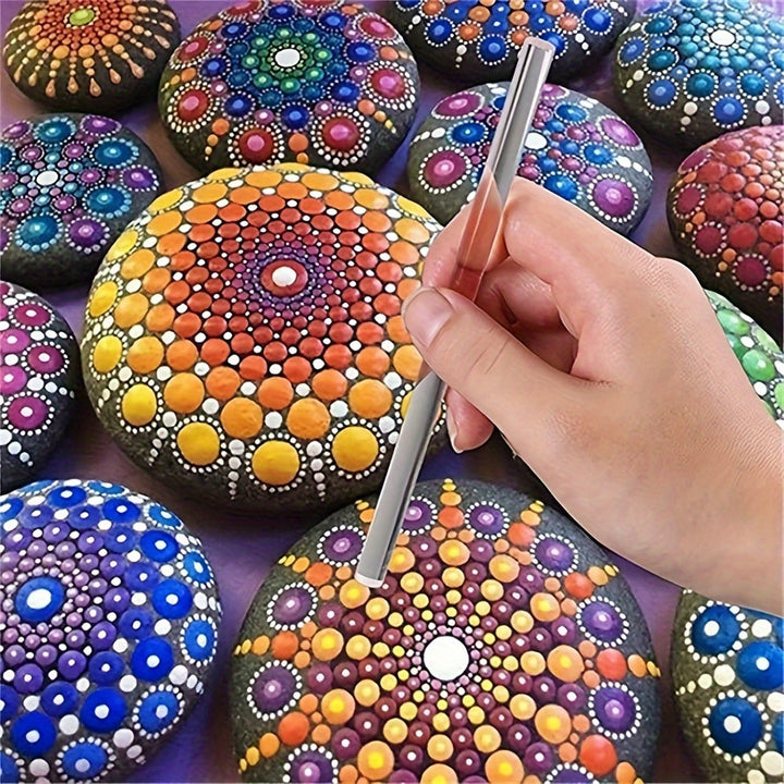 Precision mandala dotting tools set for intricate rock art, ceramic painting, & creative DIY craft projects.