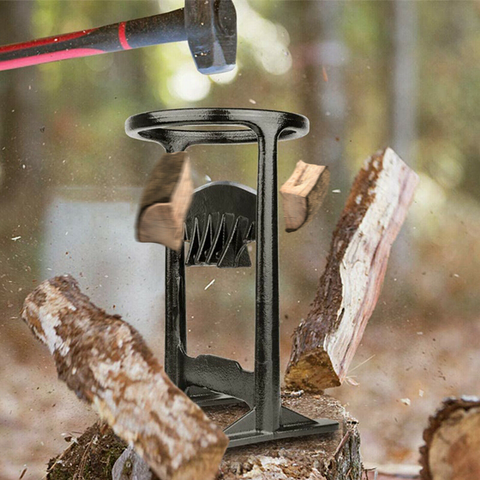 Close-up of a manual wood splitter's blade, showcasing safe operation.