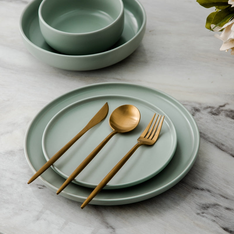 Close-up of a sophisticated matte finish dinner fork from a modern cutlery collection.