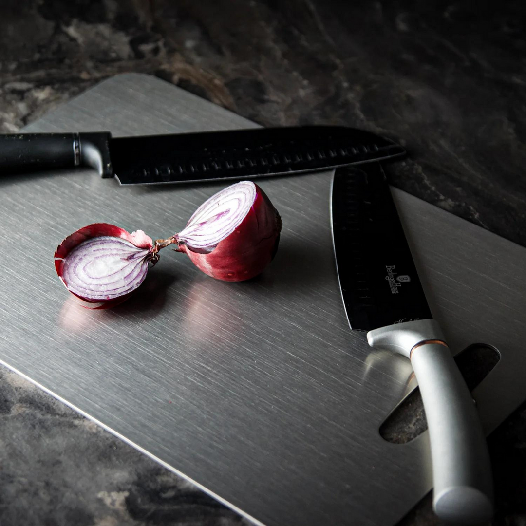 Chef's essential medical-grade titanium cutting board, non-porous for ultimate food prep safety.