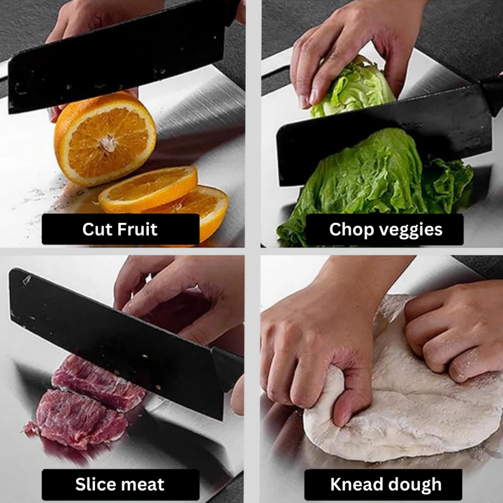 Long-lasting medical-grade titanium kitchen board, non-porous for superior hygiene.