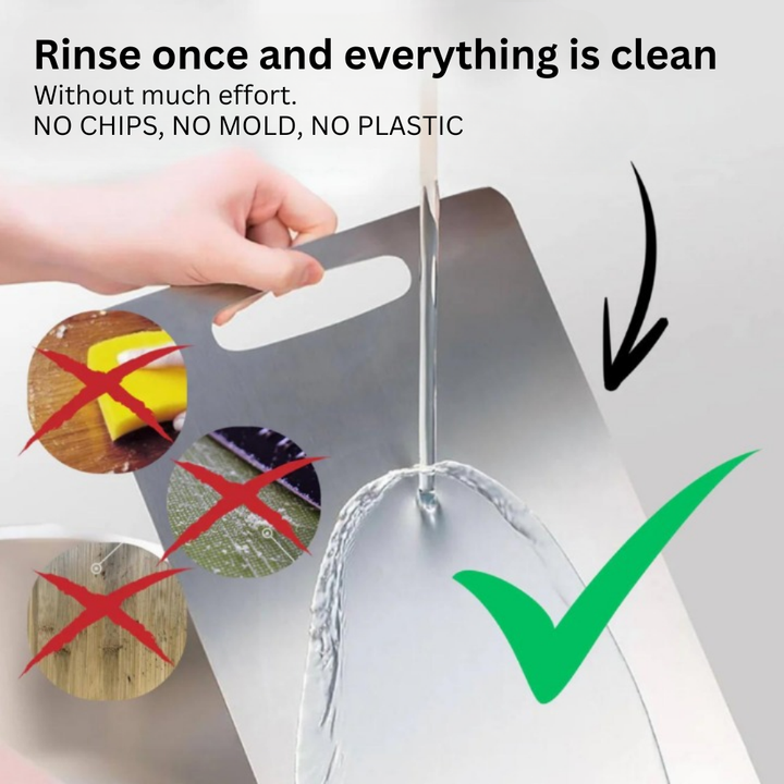 Essential non-porous titanium kitchen board for hygienic and safe food preparation.