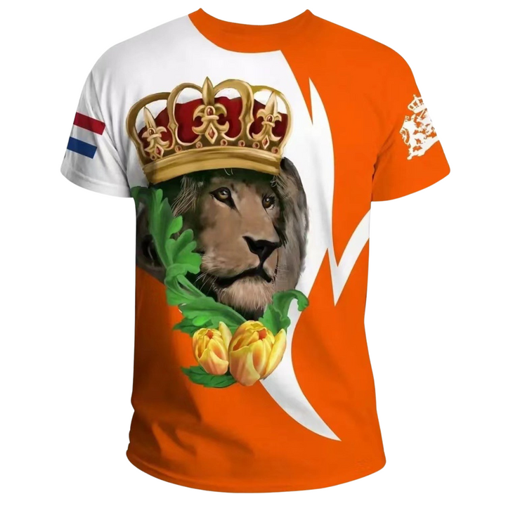 Patriotic men's Netherlands 3D print T-shirt. Limited 2024 edition, celebrate Dutch pride in unique casual fashion.