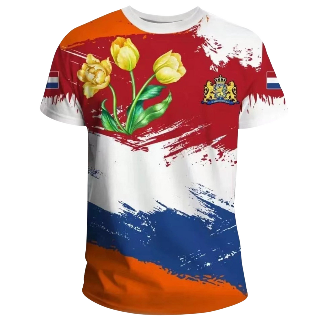 Modern fit men's 3D Netherlands T-shirt. Limited 2024 style with vibrant graphic, ideal for men's fashion.