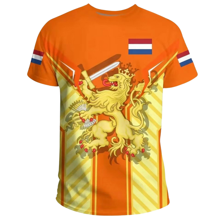 2024 Limited Edition men's t-shirt, displaying Dutch pride with an innovative 3D print. A unique casual wear graphic tee.