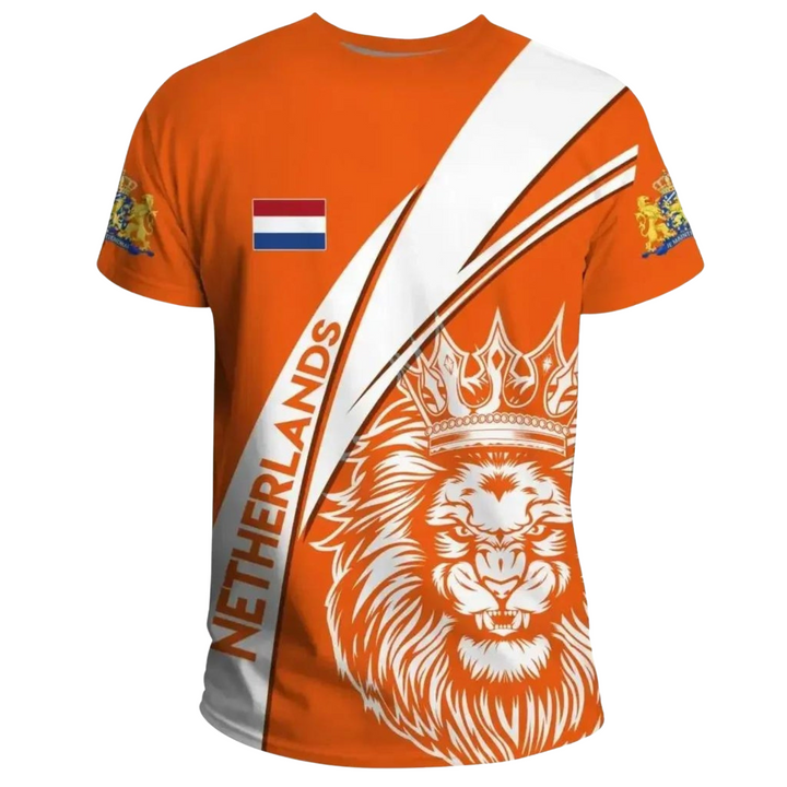 Unique men's Netherlands 3D print T-shirt. Limited 2024 style for casual wear, showcasing Dutch pride & modern fit.