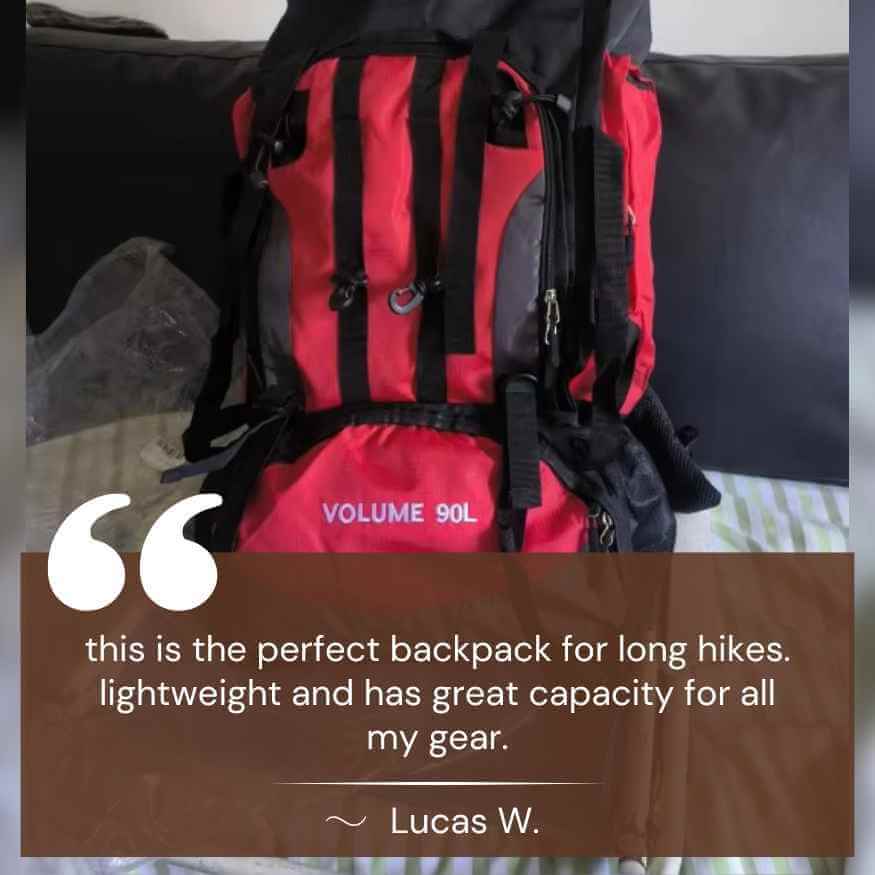 Spacious men's 90L waterproof hiking backpack. Lightweight design for comfortable outdoor adventures & travel.