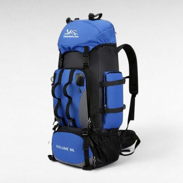 Large 90L men's hiking backpack, durable & waterproof. Essential outdoor gear for extended trips.