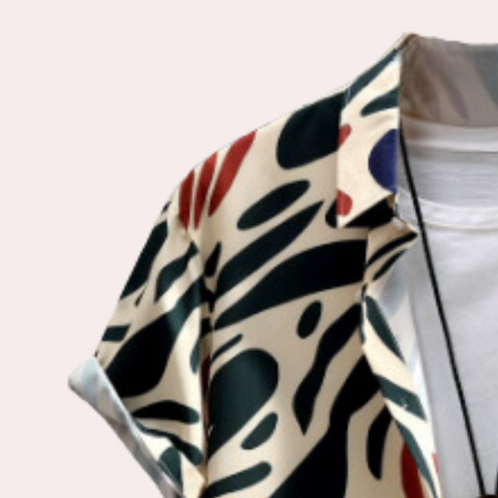 Comfortable men's short sleeve shirt with a unique abstract pattern and relaxed fit for summer style.