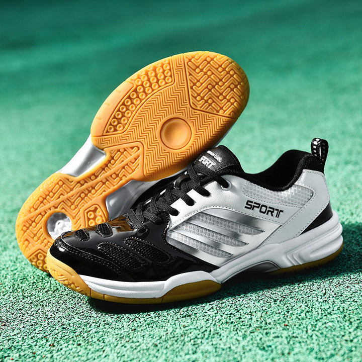 Performance men's court shoes, lace-up & cushioned for optimal athletic support.