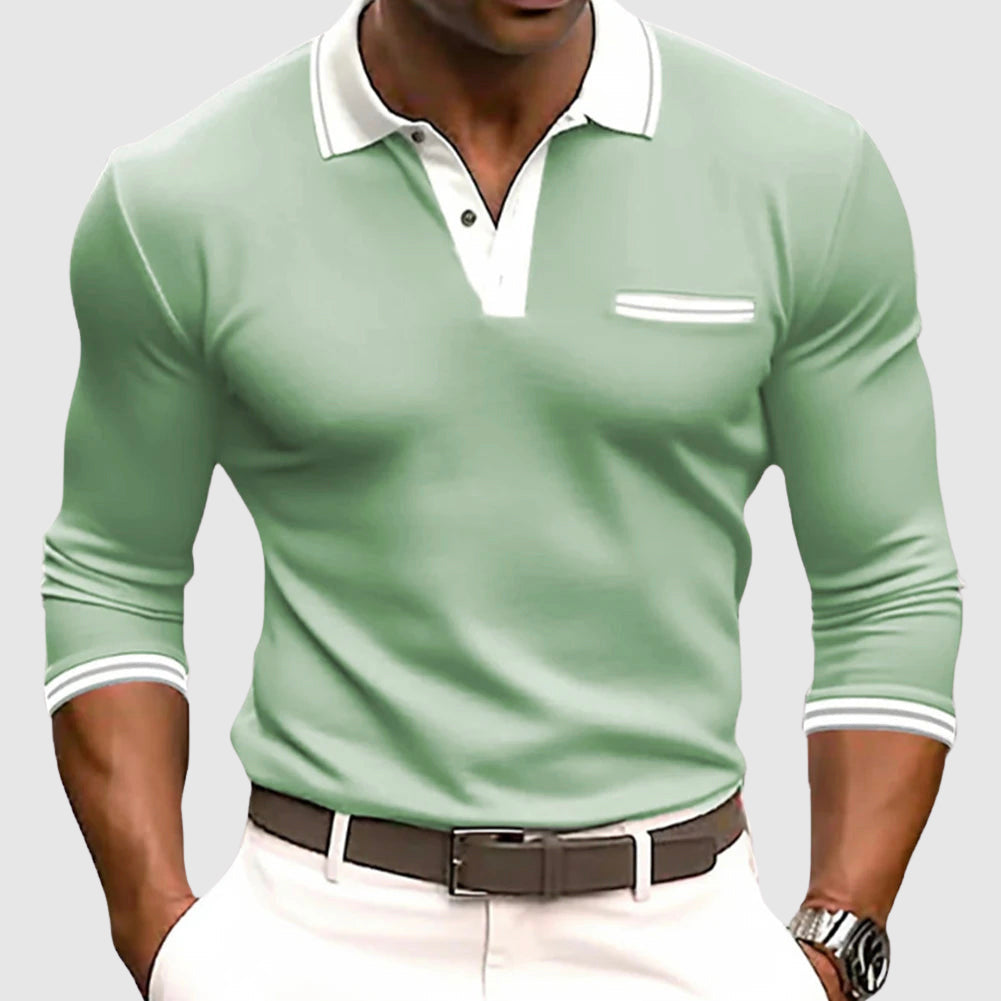 Men's golf long sleeve polo shirt featuring a stylish contrast collar, great for active and casual wear.