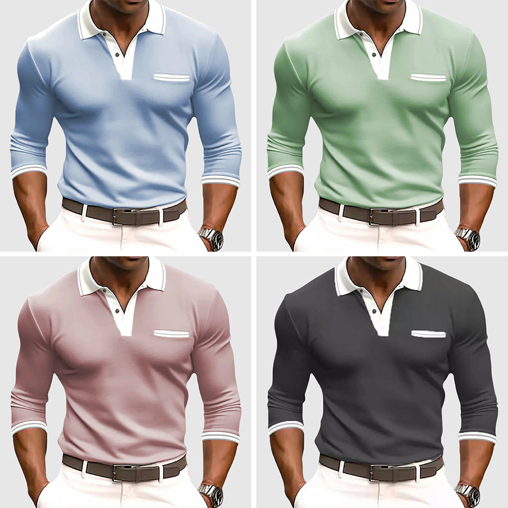 Smart casual men's long sleeve polo shirt. Activewear top with contrast collar for versatile everyday fashion.