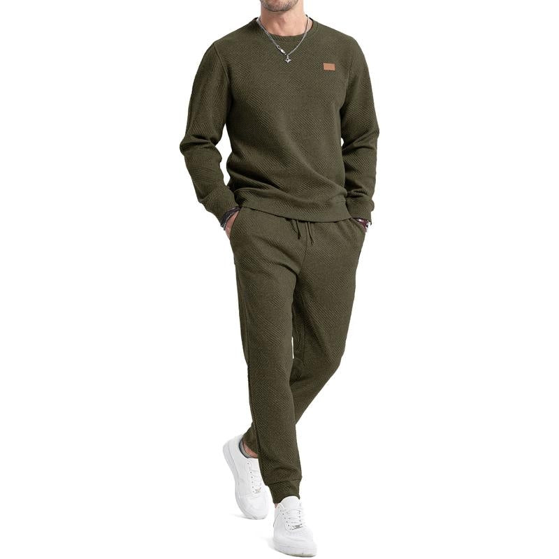 Men's athletic two-piece set, perfect for active lifestyles. Features a relaxed fit sweatshirt and joggers.